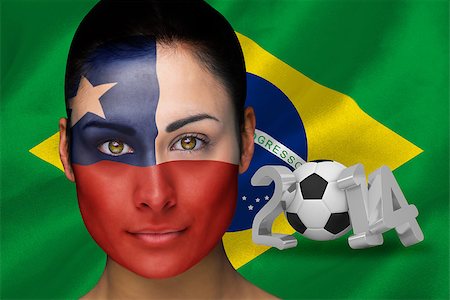 football faces paintings pictures - Composite image of chile football fan in face paint against world cup 2014 with brasil flag Stock Photo - Budget Royalty-Free & Subscription, Code: 400-07525830