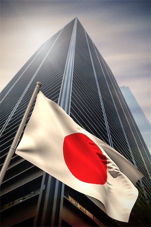 simsearch:400-07525974,k - Japan national flag against low angle view of skyscraper Stock Photo - Budget Royalty-Free & Subscription, Code: 400-07525966