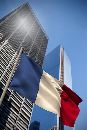 simsearch:400-07525974,k - France national flag against low angle view of skyscrapers Stock Photo - Budget Royalty-Free & Subscription, Code: 400-07525969