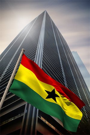 simsearch:400-07525974,k - Ghana national flag against low angle view of skyscraper Stock Photo - Budget Royalty-Free & Subscription, Code: 400-07525975