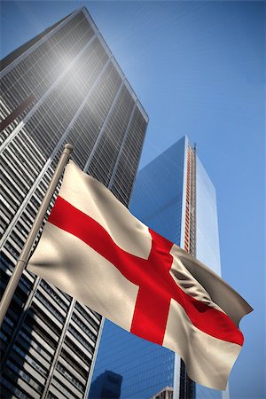 simsearch:400-07525974,k - England national flag against low angle view of skyscrapers Stock Photo - Budget Royalty-Free & Subscription, Code: 400-07525970