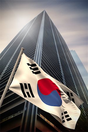 simsearch:400-07525974,k - South korea national flag against low angle view of skyscraper Stock Photo - Budget Royalty-Free & Subscription, Code: 400-07525984