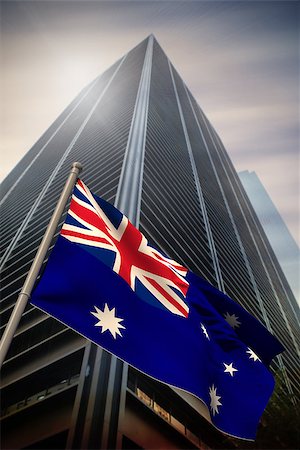 simsearch:400-07525974,k - Australia national flag against low angle view of skyscraper Stock Photo - Budget Royalty-Free & Subscription, Code: 400-07525985