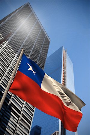 simsearch:400-07525974,k - Chile national flag against low angle view of skyscrapers Stock Photo - Budget Royalty-Free & Subscription, Code: 400-07525987