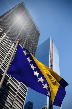simsearch:400-07525974,k - Bosnia national flag against low angle view of skyscrapers Stock Photo - Budget Royalty-Free & Subscription, Code: 400-07525980