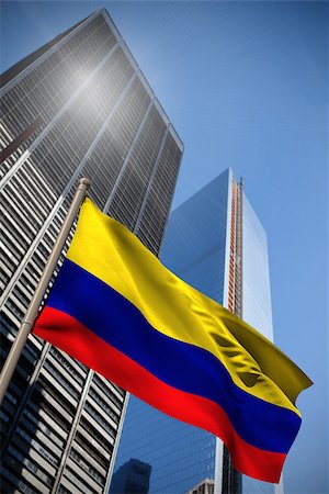 Colombia national flag against low angle view of skyscrapers Stock Photo - Budget Royalty-Free & Subscription, Code: 400-07525995