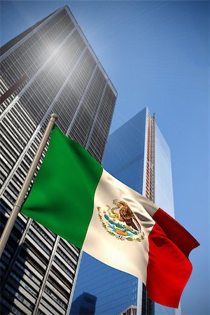 simsearch:400-07525974,k - Mexico national flag against low angle view of skyscrapers Stock Photo - Budget Royalty-Free & Subscription, Code: 400-07525996