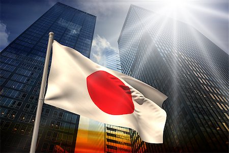 simsearch:400-07525974,k - Japan national flag against low angle view of skyscrapers at sunset Stock Photo - Budget Royalty-Free & Subscription, Code: 400-07525998