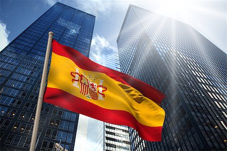 simsearch:400-07525974,k - Spain national flag against low angle view of skyscrapers Stock Photo - Budget Royalty-Free & Subscription, Code: 400-07526006