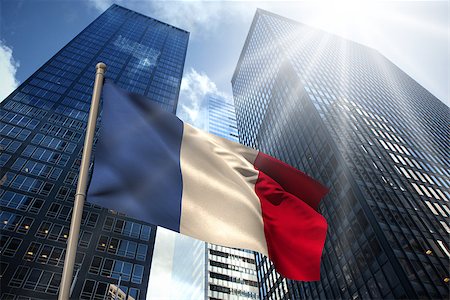 simsearch:400-07525974,k - France national flag against low angle view of skyscrapers Stock Photo - Budget Royalty-Free & Subscription, Code: 400-07526001