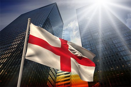 simsearch:400-07525974,k - England national flag against low angle view of skyscrapers at sunset Stock Photo - Budget Royalty-Free & Subscription, Code: 400-07526002