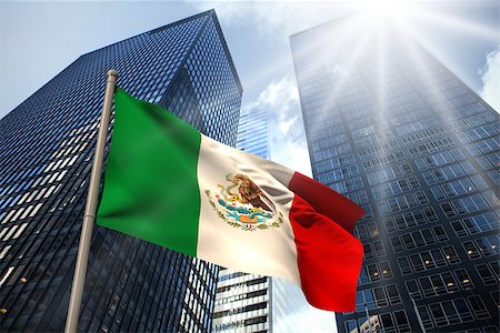 simsearch:400-07525974,k - Mexico national flag against low angle view of skyscrapers Stock Photo - Budget Royalty-Free & Subscription, Code: 400-07526028