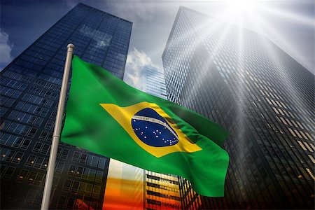 simsearch:400-07525974,k - Brazil national flag against low angle view of skyscrapers at sunset Stock Photo - Budget Royalty-Free & Subscription, Code: 400-07526023