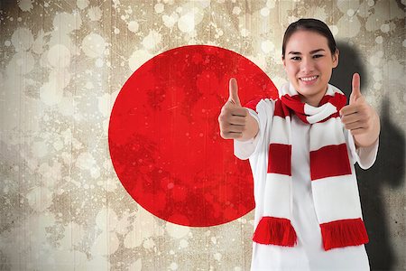Composite image of football fan in white wearing scarf showing thumbs up against japan flag Stock Photo - Budget Royalty-Free & Subscription, Code: 400-07526039
