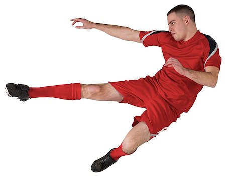 simsearch:400-07527479,k - Fit football player playing and kicking on white background Stock Photo - Budget Royalty-Free & Subscription, Code: 400-07526548