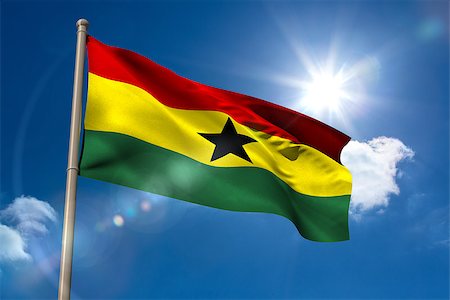 simsearch:841-02712636,k - Ghana national flag on blue sky background Photographie de stock - Aubaine LD & Abonnement, Code: 400-07526986