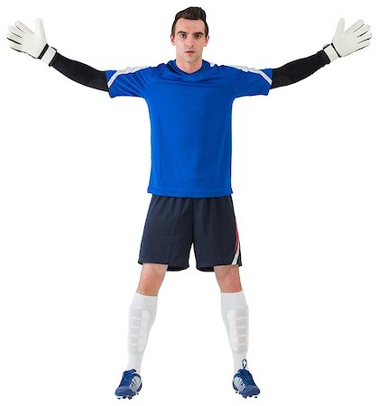 soccer goalie hands - Goalkeeper in blue ready to save on white background Stock Photo - Budget Royalty-Free & Subscription, Code: 400-07527198
