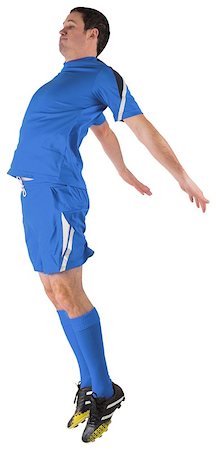 simsearch:400-07526712,k - Football player in blue jumping on white background Stock Photo - Budget Royalty-Free & Subscription, Code: 400-07527371