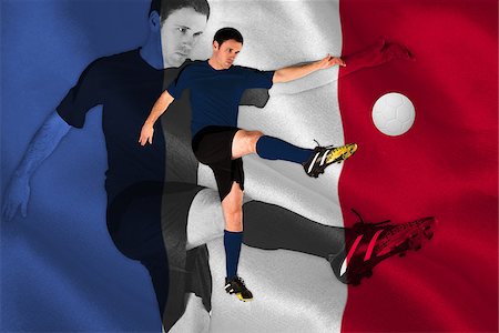 simsearch:400-07526712,k - Football player in red kicking against digitally generated france national flag Stock Photo - Budget Royalty-Free & Subscription, Code: 400-07527593