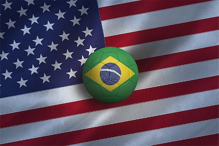 simsearch:400-07527966,k - Football in brasil colours against usa flag background Foto de stock - Royalty-Free Super Valor e Assinatura, Número: 400-07527942