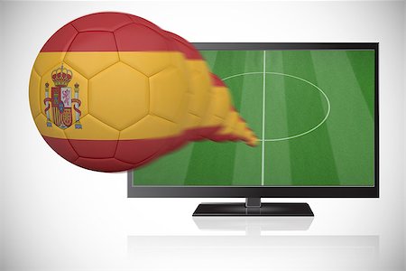 simsearch:400-07527966,k - Football in spain colours flying out of tv against white background with vignette Foto de stock - Royalty-Free Super Valor e Assinatura, Número: 400-07527959