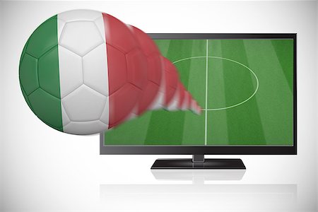 simsearch:400-07527960,k - Football in italy colours flying out of tv against white background with vignette Stock Photo - Budget Royalty-Free & Subscription, Code: 400-07527963