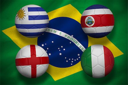 simsearch:400-07527966,k - Composite image of group d footballs for world cup against digitally generated brazilian national flag Foto de stock - Royalty-Free Super Valor e Assinatura, Número: 400-07527978