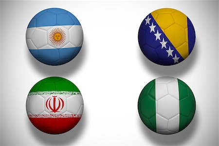simsearch:400-07527960,k - Composite image of group f footballs for world cup against white background with vignette Stock Photo - Budget Royalty-Free & Subscription, Code: 400-07527984