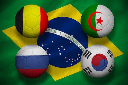 simsearch:400-07527966,k - Composite image of group h footballs for world cup against digitally generated brazilian national flag Foto de stock - Royalty-Free Super Valor e Assinatura, Número: 400-07527981