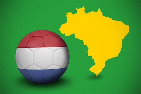 simsearch:400-07527966,k - Football in holland colours against yellow brazil outline on green Foto de stock - Royalty-Free Super Valor e Assinatura, Número: 400-07528085