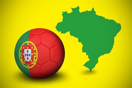 simsearch:400-07527966,k - Football in portugal colours against green brazil outline on yellow Foto de stock - Royalty-Free Super Valor e Assinatura, Número: 400-07528087