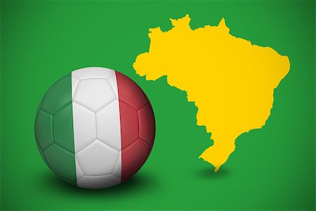 simsearch:400-07527966,k - Football in italy colours against yellow brazil outline on green Foto de stock - Royalty-Free Super Valor e Assinatura, Número: 400-07528081