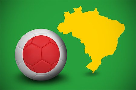 simsearch:400-07527966,k - Football in japan colours against yellow brazil outline on green Foto de stock - Royalty-Free Super Valor e Assinatura, Número: 400-07528083