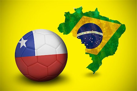 simsearch:400-07527966,k - Football in chile colours against green brazil outline with flag on yellow Foto de stock - Royalty-Free Super Valor e Assinatura, Número: 400-07528104