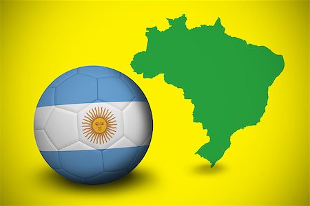 simsearch:400-07527966,k - Football in argentina colours against green brazil outline on yellow Foto de stock - Royalty-Free Super Valor e Assinatura, Número: 400-07528102