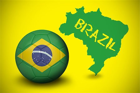 simsearch:400-07527966,k - Football in brasil colours against green brazil outline on yellow with text Foto de stock - Royalty-Free Super Valor e Assinatura, Número: 400-07528103