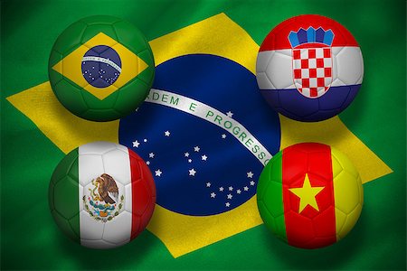 simsearch:400-07527966,k - Group a world cup footballs on brazilan flag background Foto de stock - Royalty-Free Super Valor e Assinatura, Número: 400-07528259
