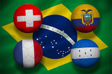 simsearch:400-07527966,k - Group e world cup footballs on brasil flag background Foto de stock - Royalty-Free Super Valor e Assinatura, Número: 400-07528266