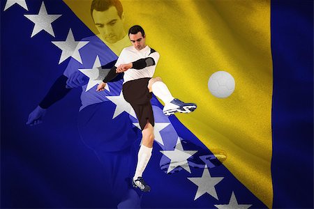 Football player in white kicking against digitally generated bosnian flag Photographie de stock - Aubaine LD & Abonnement, Code: 400-07528294