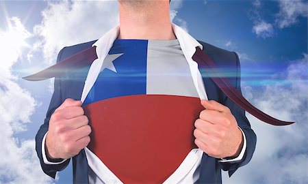 simsearch:400-07664375,k - Businessman opening shirt to reveal chile flag against bright blue sky with clouds Foto de stock - Royalty-Free Super Valor e Assinatura, Número: 400-07528356