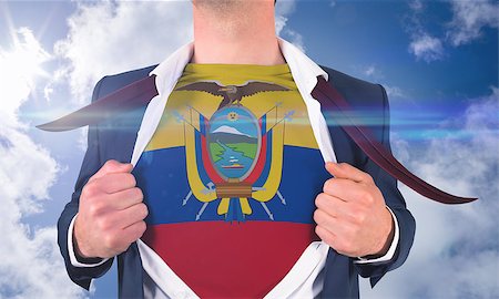 simsearch:400-07664375,k - Businessman opening shirt to reveal ecuador flag against bright blue sky with clouds Foto de stock - Royalty-Free Super Valor e Assinatura, Número: 400-07528375