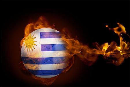 simsearch:400-07527966,k - Composite image of fire surrounding uruguay ball against black Foto de stock - Royalty-Free Super Valor e Assinatura, Número: 400-07528468