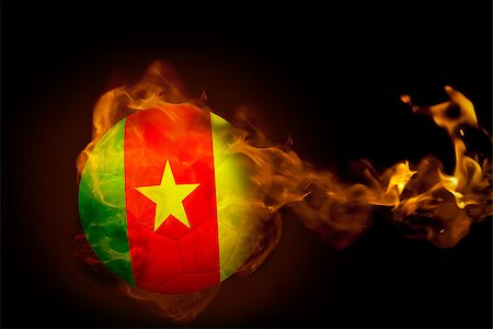 simsearch:400-07527960,k - Composite image of fire surrounding cameroon ball against black Stock Photo - Budget Royalty-Free & Subscription, Code: 400-07528474