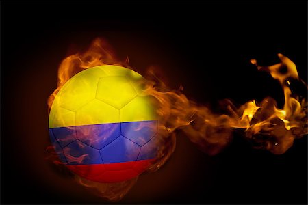 simsearch:400-07527966,k - Composite image of fire surrounding colombia ball against black Foto de stock - Royalty-Free Super Valor e Assinatura, Número: 400-07528475