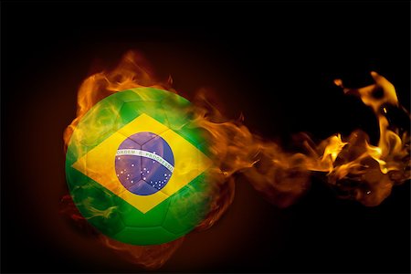 simsearch:400-07527966,k - Composite image of fire surrounding brasil ball against black Foto de stock - Royalty-Free Super Valor e Assinatura, Número: 400-07528481