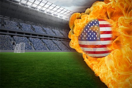 Composite image of fire surrounding usa flag football against vast football stadium with fans in blue Stock Photo - Budget Royalty-Free & Subscription, Code: 400-07528498
