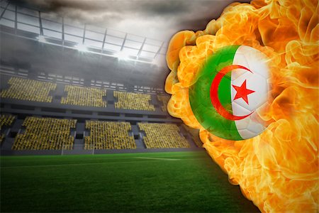 Composite image of fire surrounding algeria flag football against large football stadium with lights Stock Photo - Budget Royalty-Free & Subscription, Code: 400-07528499