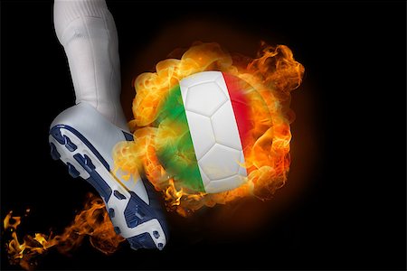 simsearch:400-07527960,k - Football player kicking flaming italy ball against black Stock Photo - Budget Royalty-Free & Subscription, Code: 400-07528523