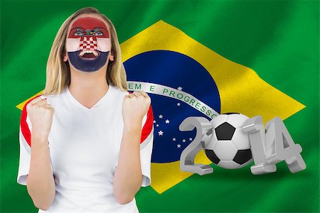 football faces paintings pictures - Excited croatia fan in face paint cheering against world cup 2014 with brasil flag Stock Photo - Budget Royalty-Free & Subscription, Code: 400-07528603