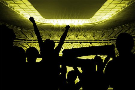 Silhouettes of football supporters against large football stadium with lights Stock Photo - Budget Royalty-Free & Subscription, Code: 400-07528832